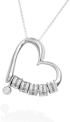 MyNameNecklace - Charmevolle Herz-Halskette mit eingravierten Perlen aus Sterling Silber 925 - Vergoldet - Geschenk für Damen - Mutter - Freundin zum Valentinstag (Diamant: 750er vergoldetes Silber)