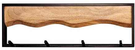 riess-ambiente.de Massive Wandgarderobe Amazonas 60cm Mangoholz Metall schwarz mit 4 Kleiderhaken