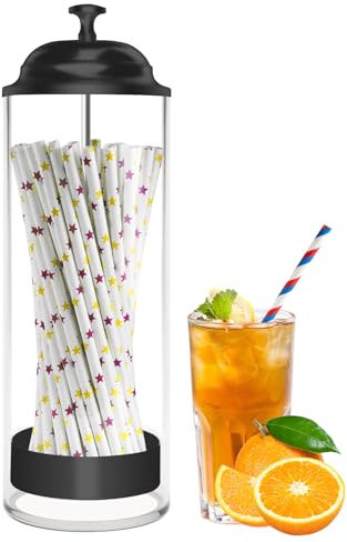 Mevtok Straw Holder for Standard Size Drinking Straws, Acrylic Plastic Straw Dispenser for Counter with Lid Black(Straws Not Include)