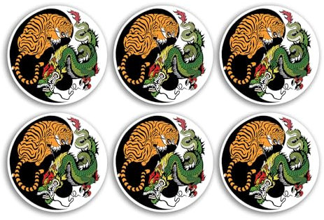6 x 5 cm Yin Yang Vinyl-Aufkleber – Tiger Drache Karate Reisegepäck Männer Frauen Jungen Mädchen Design kleiner Aufkleber Laptop Scrapbooking #4741