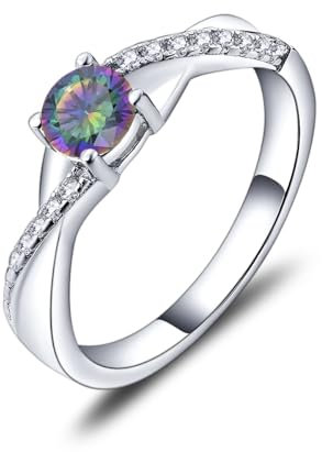 YL Verlobungsring Ehering 925 Sterling Silber mit Schutz Regenbogen Zirkonia Unendlichkeit Ring Solitärring für Damen(Größe 52)