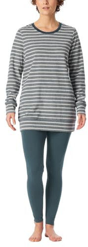 Schiesser Damen Schlafanzug lang Frottee warm kuschelig wohlfühlen-Nightwear Pyjamaset, Jeansblau_181967, 50