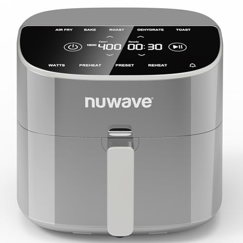 Nuwave Brio Plus Luftfritteuse mit 2,5 Liter Fassungsvermögen, neues, verbessertes PFAS-Display, digitaler Touchscreen, kaltweiße Anzeige, 22,5 °F ~ 450 °F bei 5 ° Genauigkeit