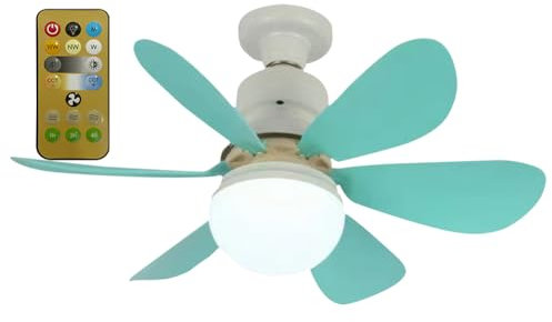 Deckenleuchte mit Ventilator und Fernbedienung,30W Deckenventilator mit Beleuchtung,3 Geschwindigkeiten,3 Modi Dimmbar,Timer,LED Deckenventilator mit Lampe für Schlafzimmer (Blau)