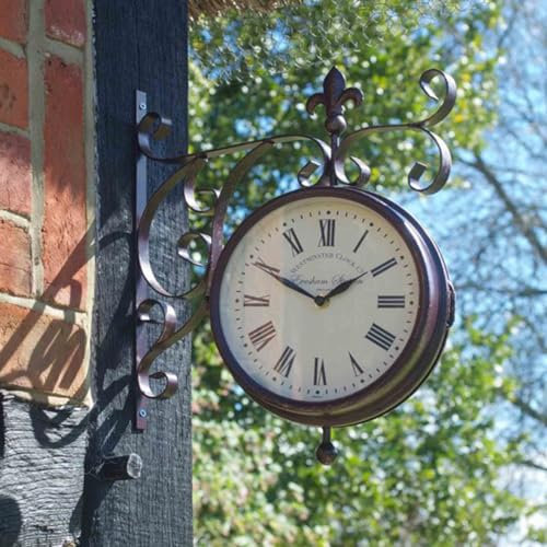 mysmartbuy.com Marylebone Station Wall Mounted Quartz Clock & Thermometer – Battery Powered Weatherproof Double-Sided Indoor Outdoor Home Garden Decoration – Copper, H33 x W36 x D9cm