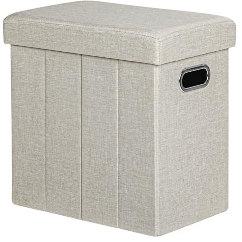 COSYLAND Sitzhocker mit Stauraum - 42 x 27 x 42 cm Kleine Klappbare Fußbank & Aufbewahrungsbox bis 200 kg, Stabile Sitzgelegenheit für Wohnzimmer Schlafzimmer Flur, Hellbeige