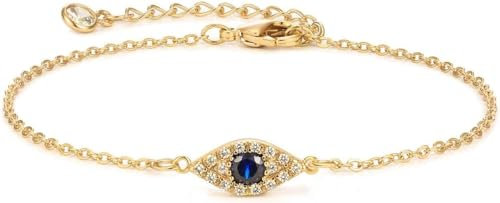 Jenosy 14K Vergoldet Evil Eye Armband Damen Gold Handmade Personalisiertes Verstellbar Anhänger Armband für Frauen Mädchen Schmuck