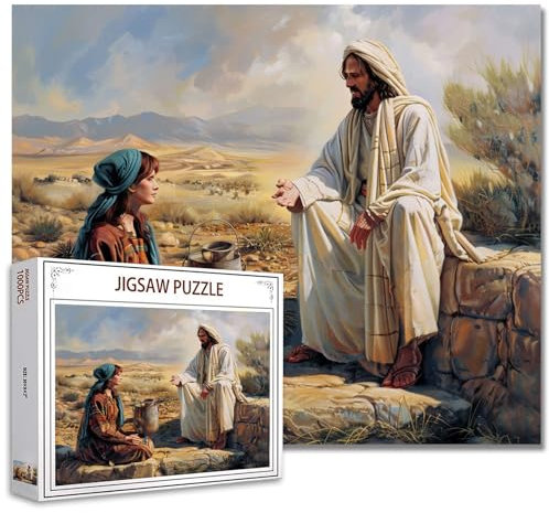 Tucocoo Puzzle Jesus und Frau für Erwachsene, 1000 Teile, Retter, Glaube, Wüstenlandschaft, Kunst, Puzzle, Bunte DIY-Puzzles für Heimdekoration, Geschenke, Familienpuzzle, perfekt für Spieleabende