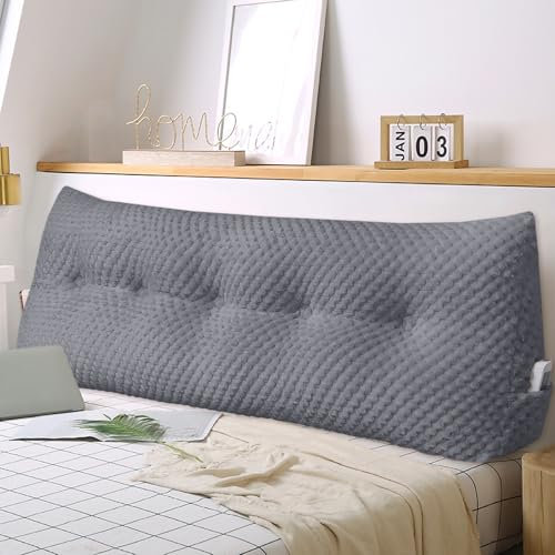 Weiches Keilkissen Bett Großes Rückenkissen, bequem und stützend, Lesekissen Wandkissen Lendenkissen für Couch und Betten, Stützkissen, Nackenkissen mit abnehmbarem Bezug(Dunkelgrau-180x20x50cm)