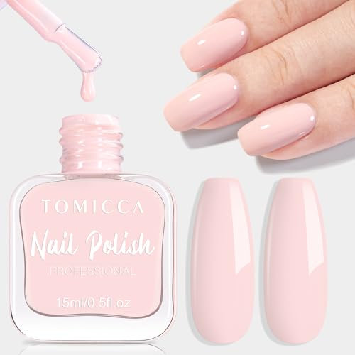 TOMICCA Quick Dry Long Lasting Light Pink Nail Polish, Natural Pink No UV Needed for DIY Manicure Decorations, 15ml