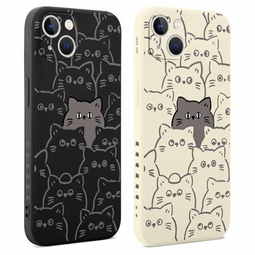 Coiwxmoi 2 Stück Hülle für iPhone 13 6,1 Zoll, Aesthetic Muster Design Mädchen Frauen Handyhülle, Weich Silikon Slim Motiv Stoßfest Case Kratzfeste Süßes Schutzhülle für iPhone 13, Katze