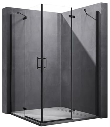 SUNXURY Cabine de douche - Entrée d'angle - 100 x 100 cm - Porte battante en verre de 6 mm - Paroi de douche avec partie fixe - Hauteur 195 cm (cadre noir mat)