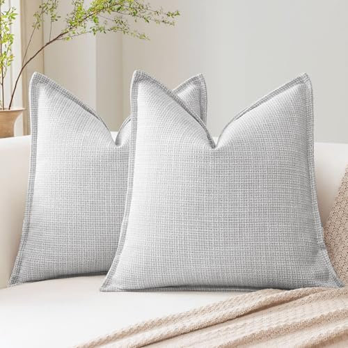 Artscope 2er Set Kissenbezüge Einfarbig Wurfkissenbezug Leinen Kissenbezug 50x50 cm Moderne Kissenhülle Dekokissen Sofakissen für Wohnzimmer Schlafzimmer Zuhause Dekor Hellgrau