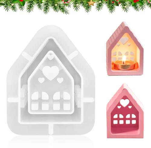 Aulese Stampo in silicone per casa con cuore, stampo in silicone 3D, mini case, stampi in silicone, stampi per colata in silicone, per lavori fai da te, gesso, candele