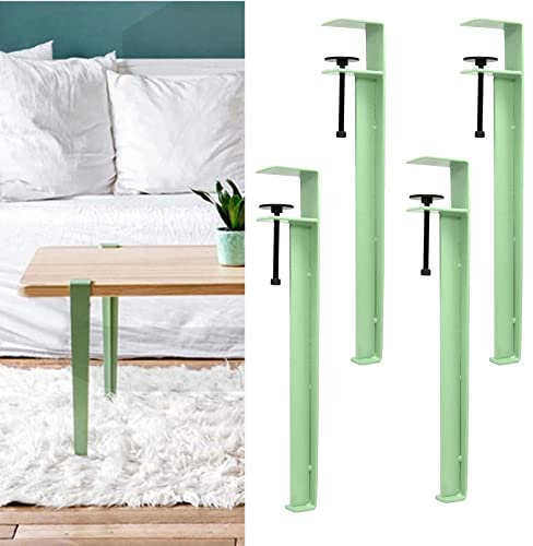 Lot de 4 pieds de table en métal - 70 cm - Pieds de table à visser - Pieds de table réglables en forme de F - Pieds de table basse avec protections de sol en métal (noir)