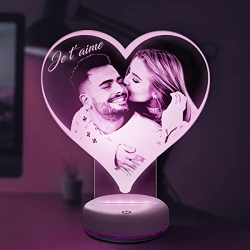 Lampephoto.fr, Fotolampe, personalisierbar, mit Lasergravur, Geschenkidee für Weihnachten, Geburtstag, originelles Paar Valentinstag (Herz)