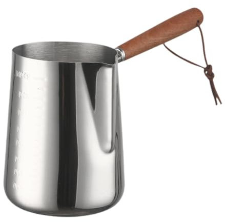 Colcolo Turkish Warmer Coffee Pot Stainless Steel Wooden Handle Multifunctional Frothing Pitcher Chocolate Melting Pan for Household, 1000ML