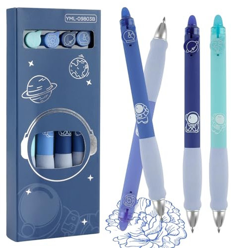 Neerow Radierbarer Kugelschreiber, 4 Stück Radierstift Blau, 0,5mm Radierbarer Tintenroller, Gelstifte Radierbar für Studenten Kinder Schule Bürobedarf (Blau)
