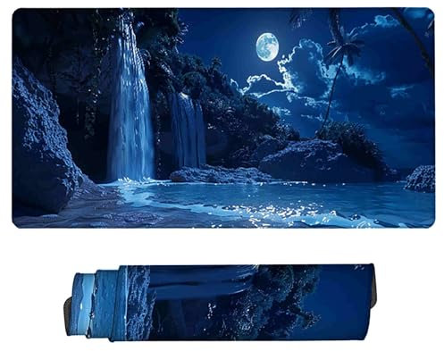 Tappetino Mouse XXL Vista Notturna Tappetino Mouse Gaming 70 x 30 cm Mouse Mat con Bordi Cuciti, Impermeabile Antiscivolo Tappetino Scrivania Nero Tappetino Gaming Adatto per Ufficio Gioco, Regalo F-W