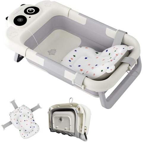 SUBTLETY 68x41x19cm Faltbare Baby Badewanne Tragbare Badewannensitze mit Thermometer, Badekissen & Anti-Rutsch Gestell Kinderbadewanne Babywanne für 0-24 Monaten Neugeborene, Babys (Panda)