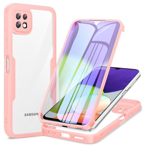 Phoona 360 degrés Coque pour Samsung Galaxy A22 5G avec Transparent Protection d'écran, Silicone Antichoc écran Coque, Anti-Rayures Intégrale Étui Housse pour Samsung A22, Rose