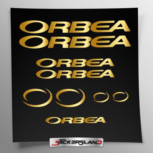 Aufkleber-Set kompatibel mit Orbea Rahmen MTB Mountainbike und Helm | Decals Aufkleber für Fahrrad Schriftzug Logos | Stickersland® (Gold glänzend metallisch)