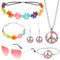 6 Stück Hippie Kostüm Zubehör, Vintage 70er Jahre Flower Power Accessoires mit Gänseblümchen Kopfschmuck Liebesbrille Peace Kette Ohrringe Armband für Damen Fasching Karneval Disco Party(Blumen)
