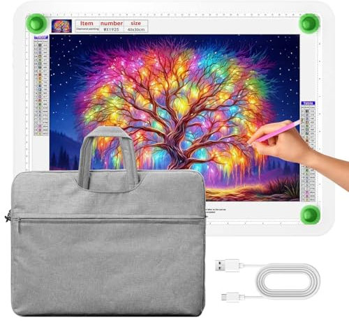 Zocelight A3 Leuchttisch mit Tasche,(42x34cm) Große Lichtpad, 6000 Lux Ultraheller Leuchtplatte mit Seitentasten & Magnetfunktion,3-Farben Lichtplatten Für Diamantbilder, Skizzen(Weiß)