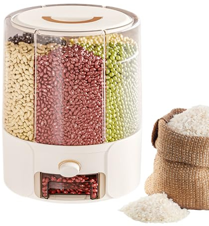 Hitburu Dispensador De Arroz - Cubo Giratorio Para Arroz,Recipiente Giratorio con Compartimentos para Cocina Despensa Protección Antiinsectos y Antihumedad para Avena Legumbres Harina Granos