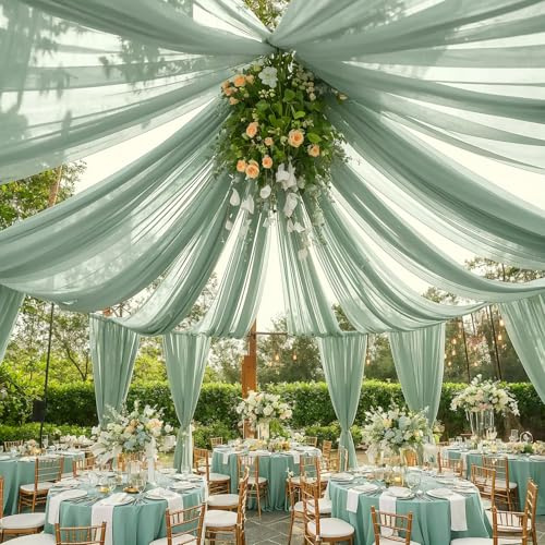 EBETA Hochzeit Voile Querbehang Freihanddeko für Hochzeitsbogen & Traubogen Chiffon Himmelbett Vorhang für Hochzeit Zeremonie Bühnendekoration (Matcha, 10 m x 0.73 m)