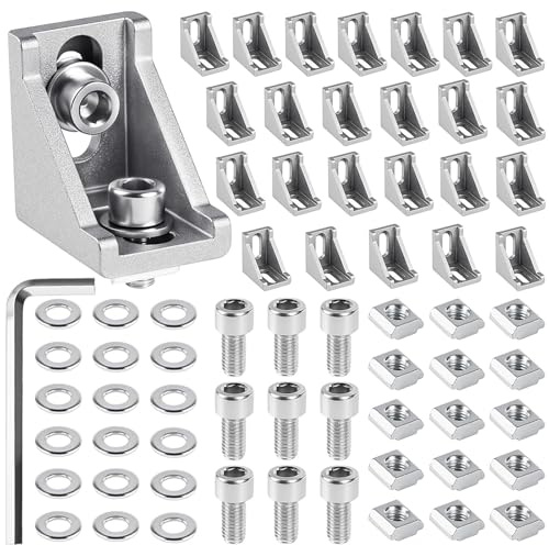 24 Stück Aluprofil Winkel Befestigungsmaterial - Aluprofil 30x30 90 Grad WinkelVerbinderfür mit Schraubenschlüssel, Winkel 30x30 Winkelverbinder, für 3030 Alu Profil 3D-Drucker CNC-Router, DIY(3030)