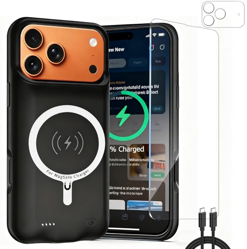 Custodia per batteria per iPhone 17 Pro Max, custodia ricaricabile portatile per telefono, batteria esterna portatile da 10000 mAh, custodia protettiva con caricabatterie esterno, nero
