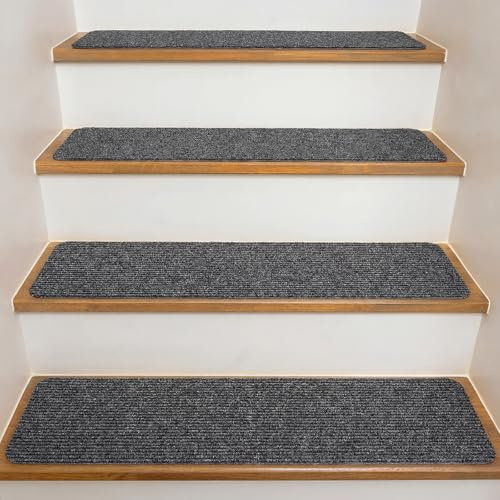Osrioal 15 Pcs Anti-Slip Stair Treads, 19.5x76cm Stair Carpet Treads, Stairs Carpet Runner Pad, Reusable Step Protectors Cover Mat for Elders, Kids and Pets, Black