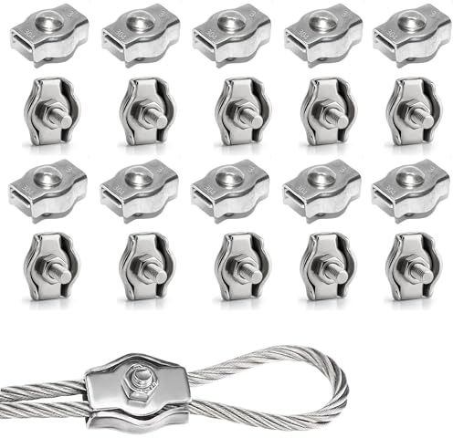 Rshuhx M3 20pcs Wire Rope Clip Clamp 304 Stainless Steel Cable Clip Wire Rope Cable Clamp for Rigging Ropes and Tension Cable Garden Tensioning Awning Fixed Clothesline Tensioner