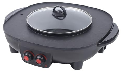 2 In 1 Elektrogrill Hot Pot Kochtopf mit Grill Antihaft-Rauchloser Grillpfannen mit Topfdeckel Multifunktions BBQ Elektro Hotpot 4000W Elektrischer Grillmaschine Grillpfanne für Hause, Restaurants