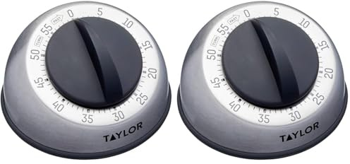 KitchenCraft Taylor Pro Temporizador de Cocina, Acero Inoxidable 60-Minutos Mini Temporizador de Cocina, Alarma Portátil para Cocinar y Hornear, Avalado por Chefs Profesionales (Paquete de 2)