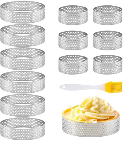 YUE QIN 12 Stück Mousse Tartelette Förmchen 5cm 8cm Dessert Möusse Ring | Rund Tortenringe mit Löchern Edelstahl Perforierter Dessertringe Klein Tartlettförmchen für Crumpet Torten Pie Quiche Muffins