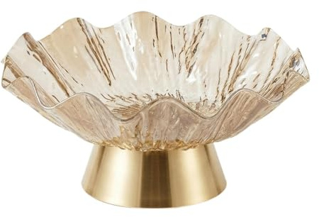 Kuntesetty Frutero en Diseño Actual con Base Elevada Y Drenaje Recipiente Organizador para Snacks Plato Decorativo de Pet PP Adecuado para Fiestas, Ámbar, Individual
