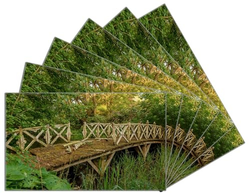 Wallario 6er Set Frühstücksbrettchen aus Glas, Glasunterlage, Glasbrettchen Verwunschene Brücke, Größe 14 x 23 cm, Sicherheitsglas