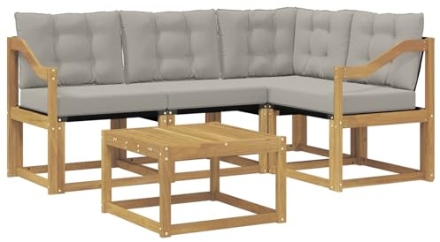 vidaXL Outdoor-Sofagarnitur mit Kissen 5 pcs Weiß und Hellgrau, Garten-Sofa, Moderne Außenmöbel, langlebige Sitzgruppe, Bequeme Lounge, Akazien-Sitze, Entspannung im Garten
