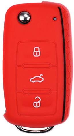 Soft Case Schutz Hülle Auto Schlüssel im Wabe Design Rot für VW SEAT Skoda Golf 6 Octavia UP Leon ab 11/2009