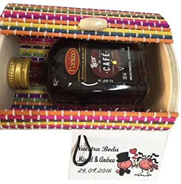 Mini baúl de colores con miniatura de licor de café Panizo (Pack de 24 ud)