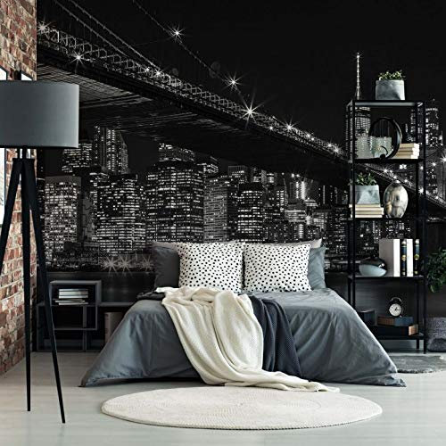 Hochwertige Vlies Fototapete New York Skyline Vliestapete Wohnzimmer Wandbild XXL Stadt bei Nacht Schlafzimmer 432x260cm