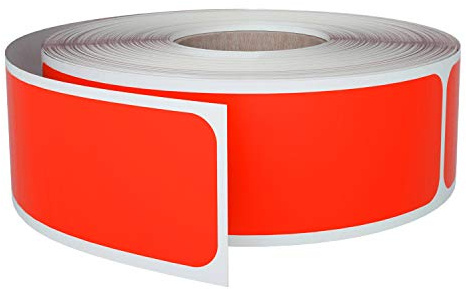 Neon Red Sticker Rolls (7.5cm x 2.5cm) 75mmx 25mm Rectangle Writable Surface Stickers Labels - 250 Pack by Royal Green | Neon Red writable labels with permanent adhesive. Great for bins, boxes, inventory, shipping & organization.