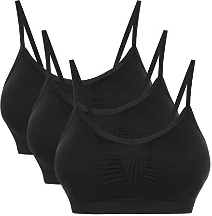 Vertvie Womens Strech Duenn Ohne Buegel Push up Yoga Sports BH Bra Top Set Fuer Fitnesstraining Polsterung 2er/3er Pack (Größe M/Etiketten L, 3 Schwarz)