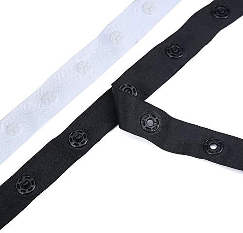 Snap Popper Tape Fasten Ribbon,Press Fastening Studs Trim, Spacing Gap 5cm Apart, Duvets,Curtains,Baby,Apparel.Washable & High Strength Plastic Snaps,which Don't Rust! Neotrims UK. White 3 Yards