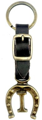 JA Horse Porte-clés en cuir cuivre fer à cheval cheval lettre A-Z fabriqué en Europe, i, 10 cm