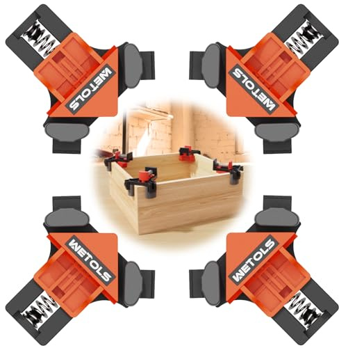 WETOLS Corner Clamp for Woodworking, 90 Degree Right Angle Clamp, Wood Clamps, 4Pcs Adjustable Spring Loaded Woodworking Clamp, Gifts for Him, Birthday Gifts for Men, Photo Framing, Orange
