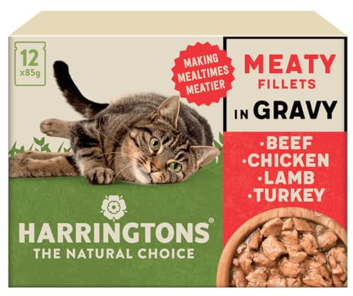 Harringtons Complete Wet Pouch Grain Free Hypoallergenic Adult Cat Food Meaty in Gravy Pack 72x85g - Beef, Chicken, Lamb & Turkey - Making Mealtimes Meatier