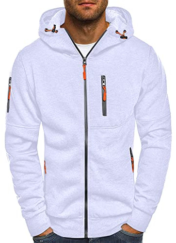 VANVENE Felpa da uomo con cappuccio e zip in pile (16 colori), 1 bianco, XL